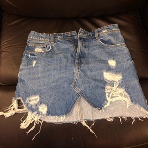 Zara distressed denim mini skirt